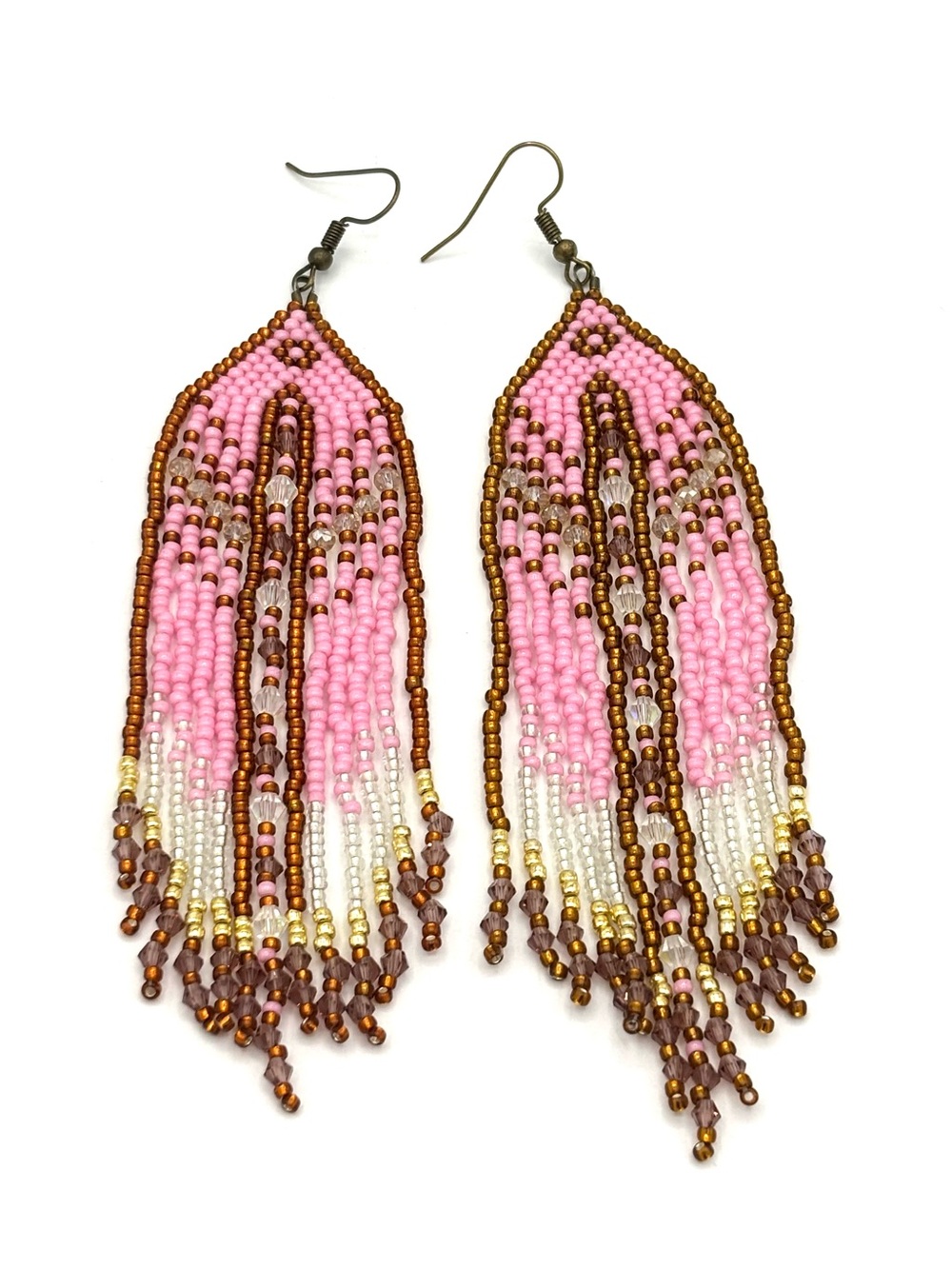 Hand Crafted Pink Beaded Fringe Earrings - Women Jewelry - Picture 8 of 10